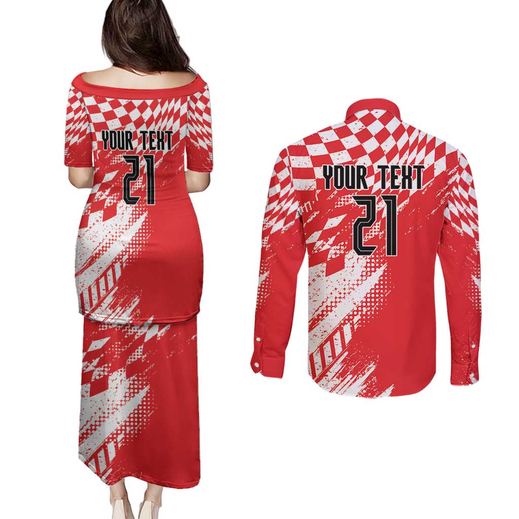 Croatia Rugby Custom Couples Matching Puletasi and Long Sleeve Button Shirt Chessboard with Sporty Pattern LT9 - Wonder Print Shop