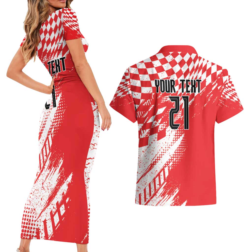 Croatia Rugby Custom Couples Matching Short Sleeve Bodycon Dress and Hawaiian Shirt Chessboard with Sporty Pattern LT9 - Wonder Print Shop