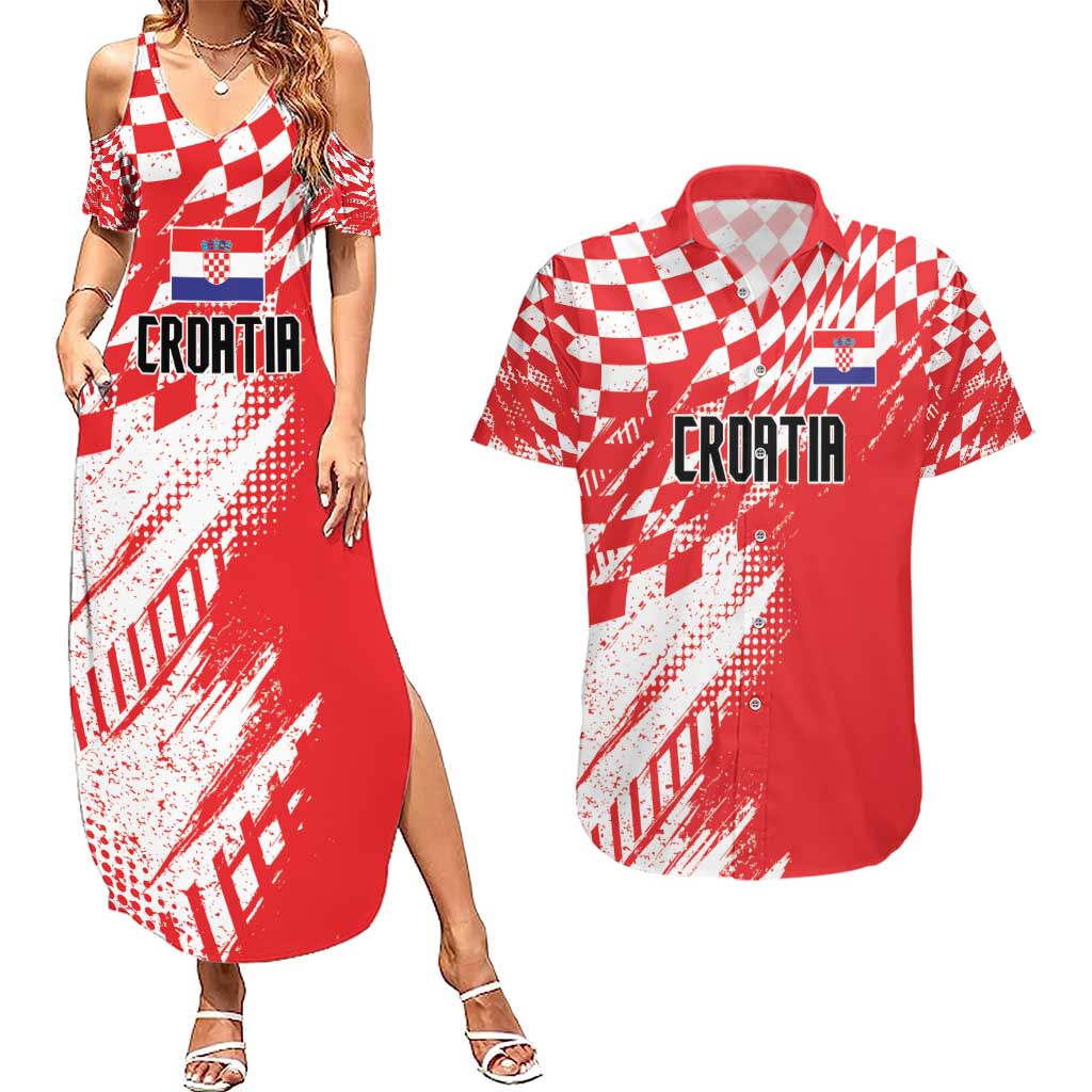 Croatia Rugby Custom Couples Matching Summer Maxi Dress and Hawaiian Shirt Chessboard with Sporty Pattern LT9 - Wonder Print Shop
