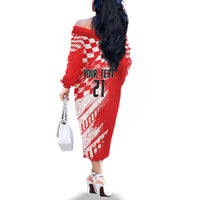 Croatia Rugby Custom Family Matching Off The Shoulder Long Sleeve Dress and Hawaiian Shirt Chessboard with Sporty Pattern - Wonder Print Shop