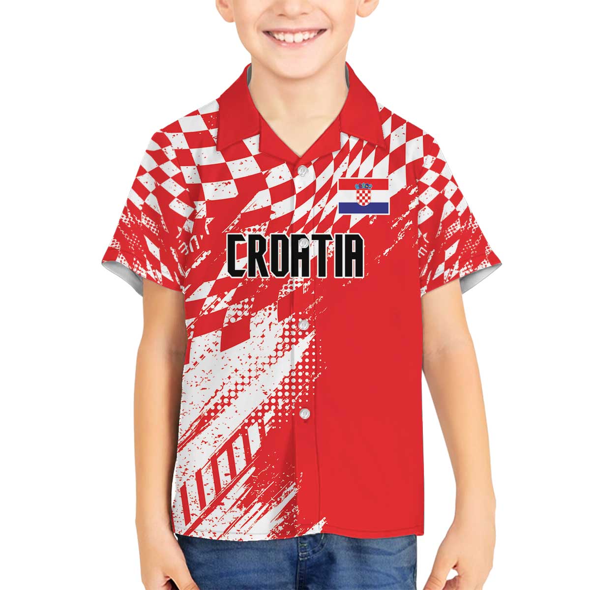 Croatia Rugby Custom Family Matching Off The Shoulder Long Sleeve Dress and Hawaiian Shirt Chessboard with Sporty Pattern - Wonder Print Shop
