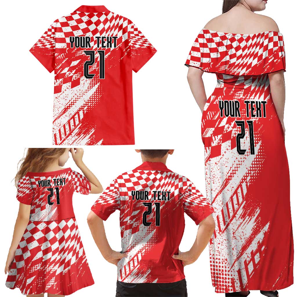 Croatia Rugby Custom Family Matching Off Shoulder Maxi Dress and Hawaiian Shirt Chessboard with Sporty Pattern LT9 - Wonder Print Shop