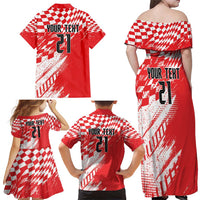 Croatia Rugby Custom Family Matching Off Shoulder Maxi Dress and Hawaiian Shirt Chessboard with Sporty Pattern LT9 - Wonder Print Shop