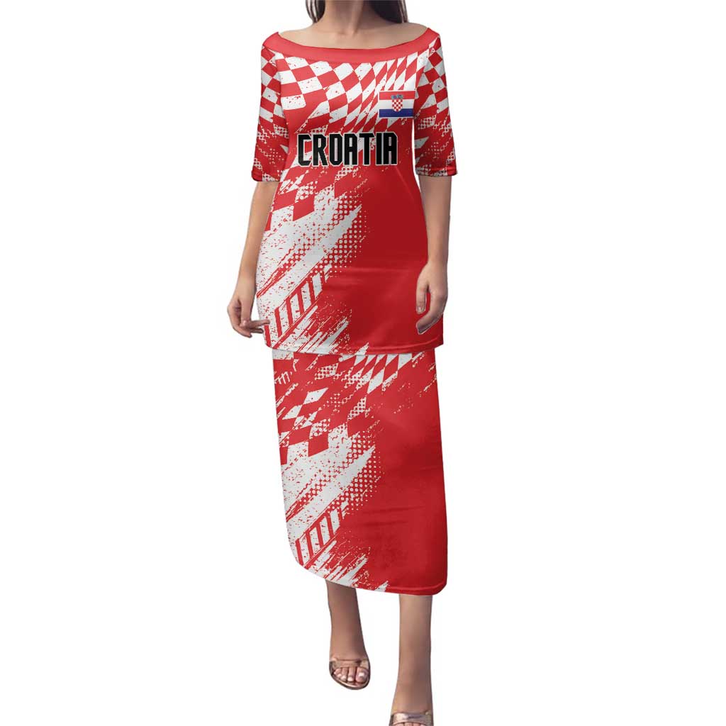 Croatia Rugby Custom Family Matching Puletasi and Hawaiian Shirt Chessboard with Sporty Pattern - Wonder Print Shop