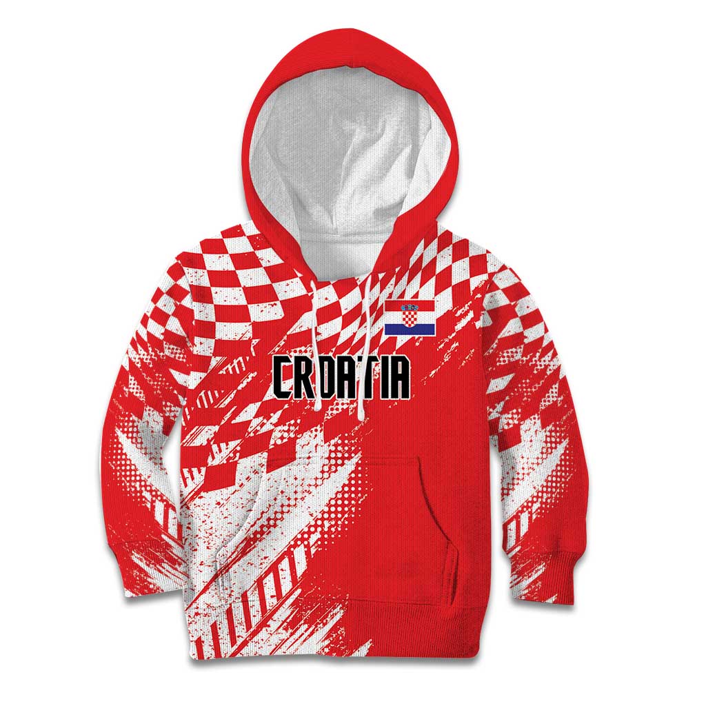 Croatia Rugby Custom Kid Hoodie Chessboard with Sporty Pattern - Wonder Print Shop
