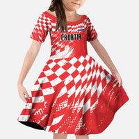 Croatia Rugby Custom Kid Short Sleeve Dress Chessboard with Sporty Pattern - Wonder Print Shop