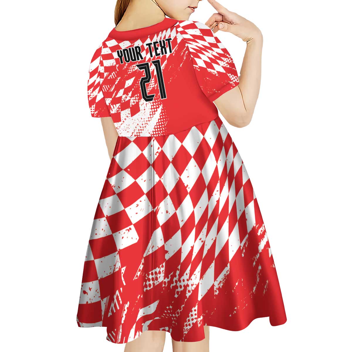 Croatia Rugby Custom Kid Short Sleeve Dress Chessboard with Sporty Pattern - Wonder Print Shop
