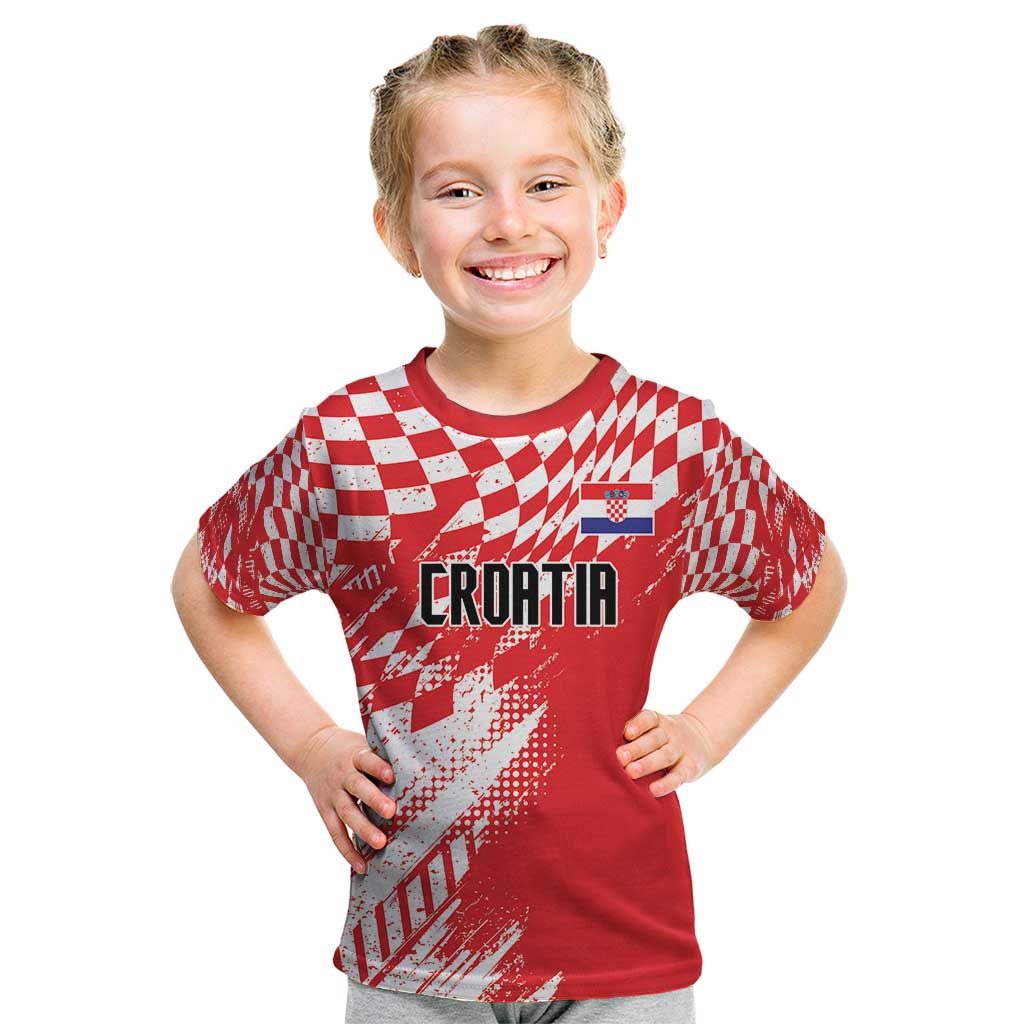 Croatia Rugby Custom Kid T Shirt Chessboard with Sporty Pattern - Wonder Print Shop