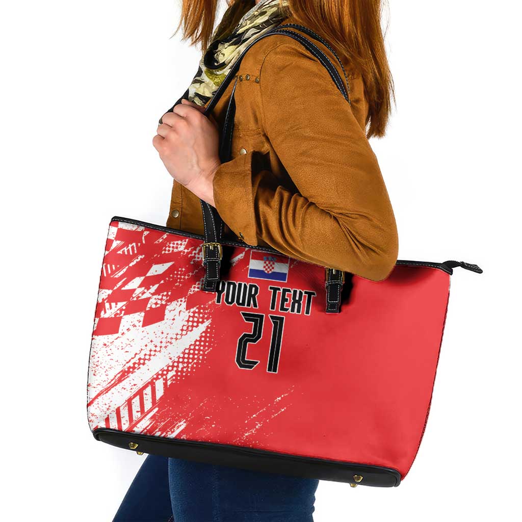 Croatia Rugby Custom Leather Tote Bag Chessboard with Sporty Pattern - Wonder Print Shop