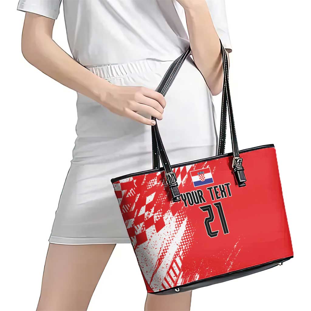 Croatia Rugby Custom Leather Tote Bag Chessboard with Sporty Pattern - Wonder Print Shop