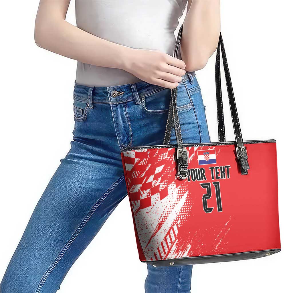 Croatia Rugby Custom Leather Tote Bag Chessboard with Sporty Pattern - Wonder Print Shop