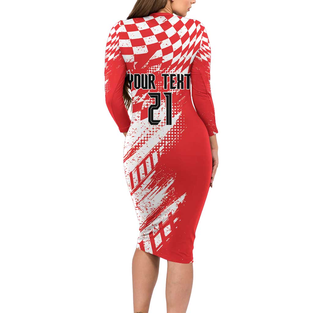 Croatia Rugby Custom Long Sleeve Bodycon Dress Chessboard with Sporty Pattern - Wonder Print Shop