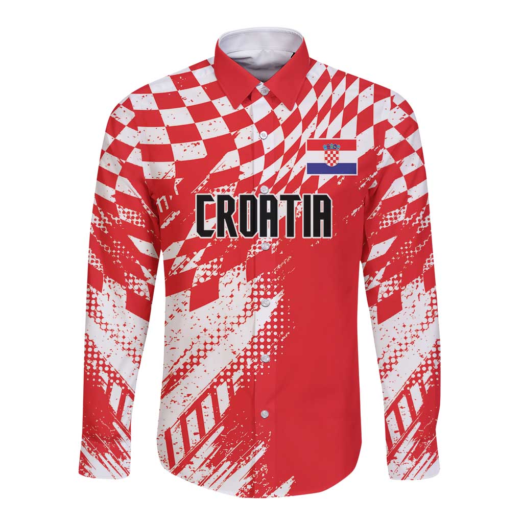 Croatia Rugby Custom Long Sleeve Button Shirt Chessboard with Sporty Pattern - Wonder Print Shop