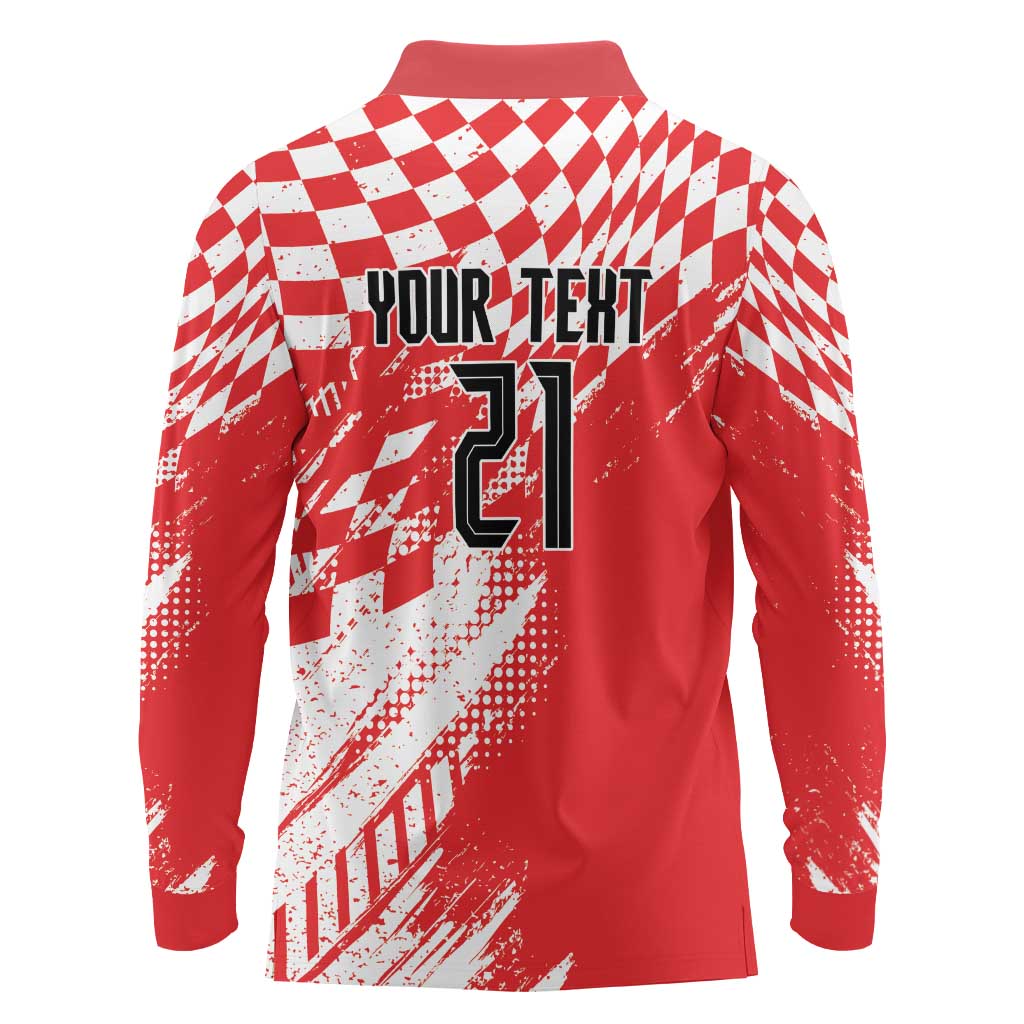 Croatia Rugby Custom Long Sleeve Polo Shirt Chessboard with Sporty Pattern - Wonder Print Shop