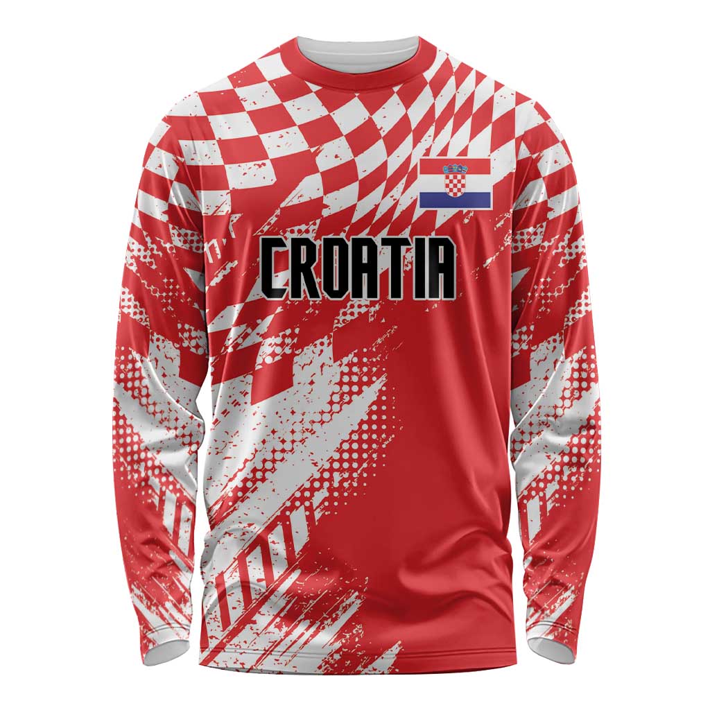 Croatia Rugby Custom Long Sleeve Shirt Chessboard with Sporty Pattern - Wonder Print Shop
