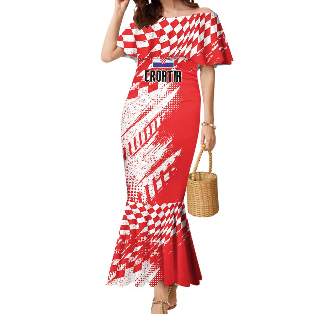 Croatia Rugby Custom Mermaid Dress Chessboard with Sporty Pattern - Wonder Print Shop