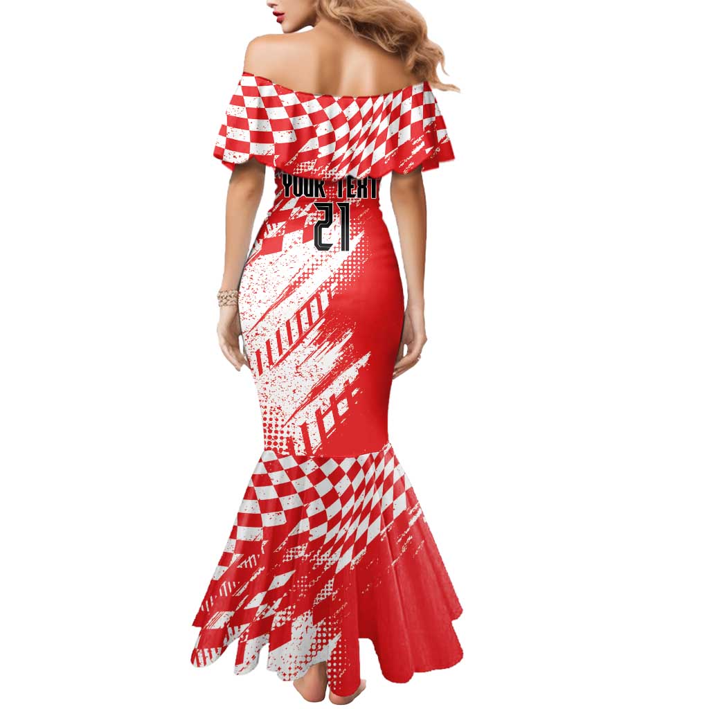 Croatia Rugby Custom Mermaid Dress Chessboard with Sporty Pattern - Wonder Print Shop