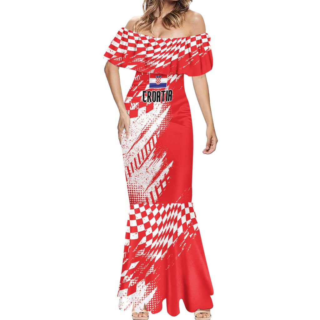 Croatia Rugby Custom Mermaid Dress Chessboard with Sporty Pattern - Wonder Print Shop