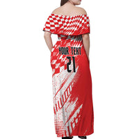 Croatia Rugby Custom Off Shoulder Maxi Dress Chessboard with Sporty Pattern - Wonder Print Shop