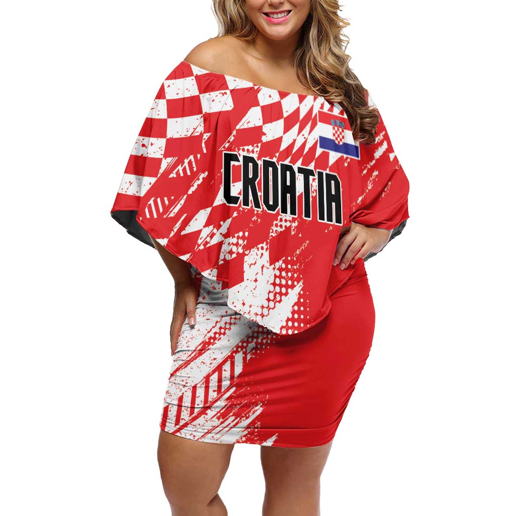 Croatia Rugby Custom Off Shoulder Short Dress Chessboard with Sporty Pattern - Wonder Print Shop