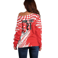 Croatia Rugby Custom Off Shoulder Sweater Chessboard with Sporty Pattern - Wonder Print Shop