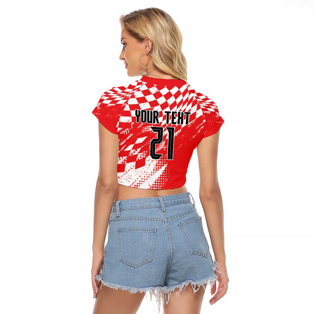 Croatia Rugby Custom Raglan Cropped T Shirt Chessboard with Sporty Pattern - Wonder Print Shop