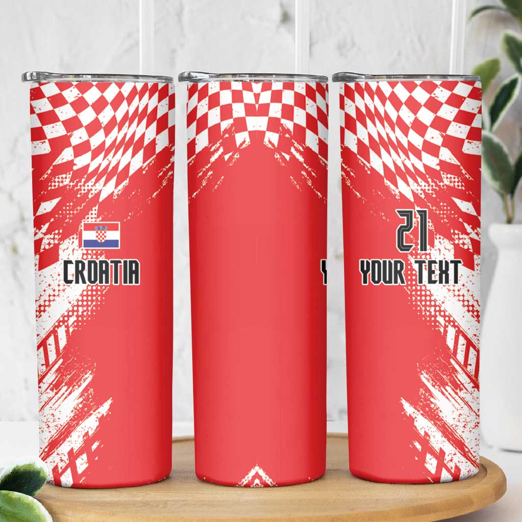 Croatia Rugby Custom Skinny Tumbler Chessboard with Sporty Pattern - Wonder Print Shop