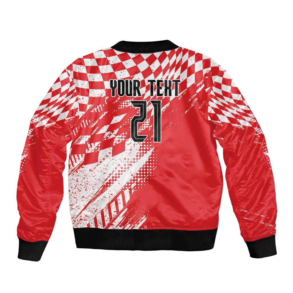 Croatia Rugby Custom Sleeve Zip Bomber Jacket Chessboard with Sporty Pattern - Wonder Print Shop