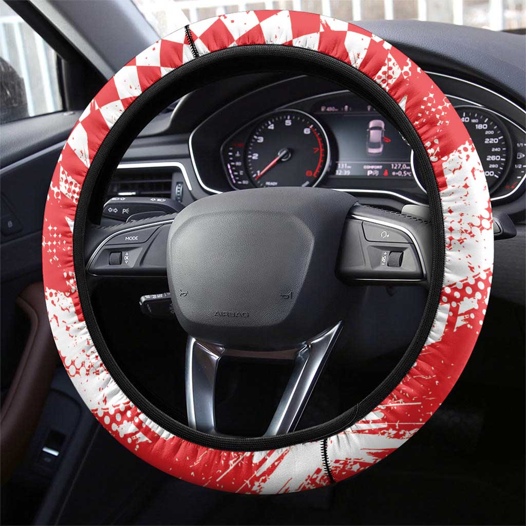 Croatia Rugby Steering Wheel Cover Chessboard with Sporty Pattern - Wonder Print Shop