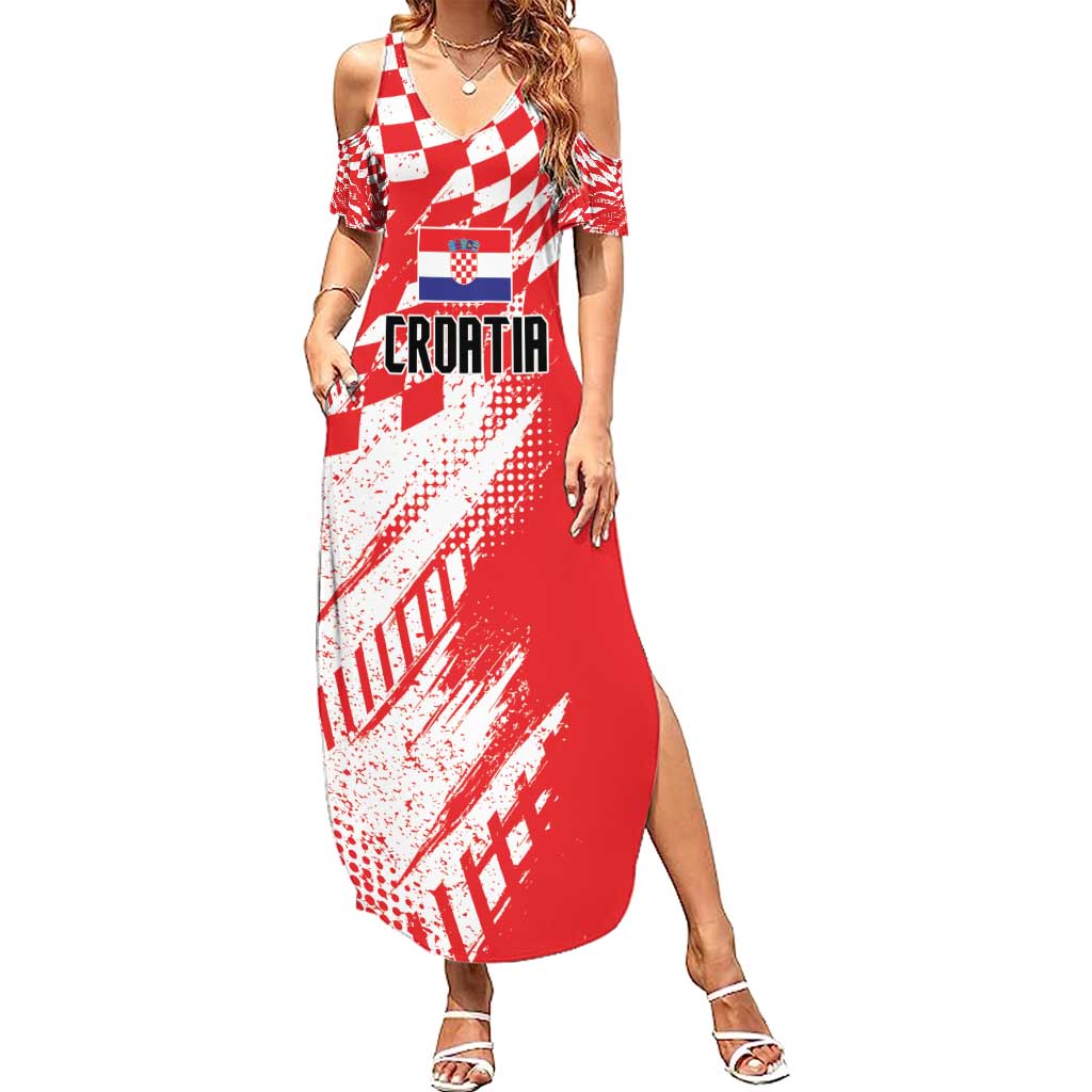 Croatia Rugby Custom Summer Maxi Dress Chessboard with Sporty Pattern - Wonder Print Shop