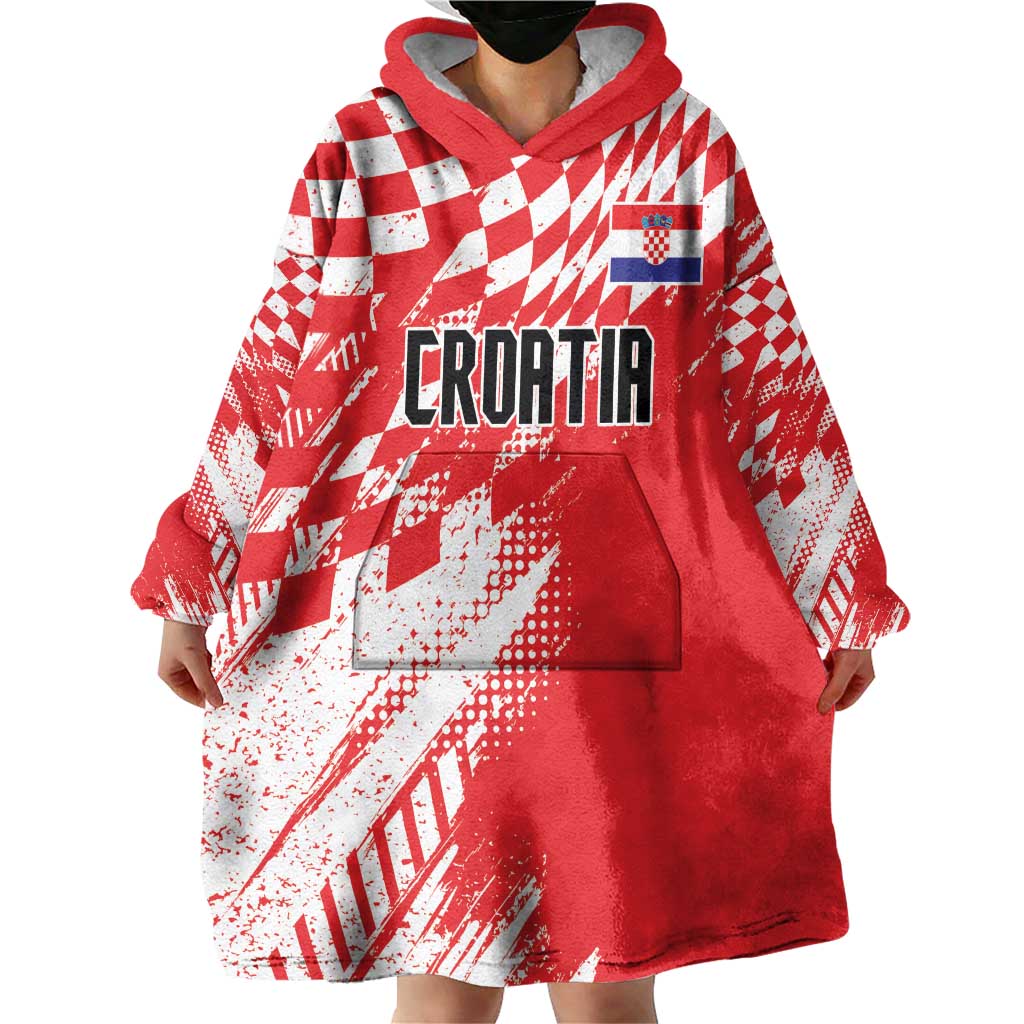 Croatia Rugby Custom Wearable Blanket Hoodie Chessboard with Sporty Pattern - Wonder Print Shop