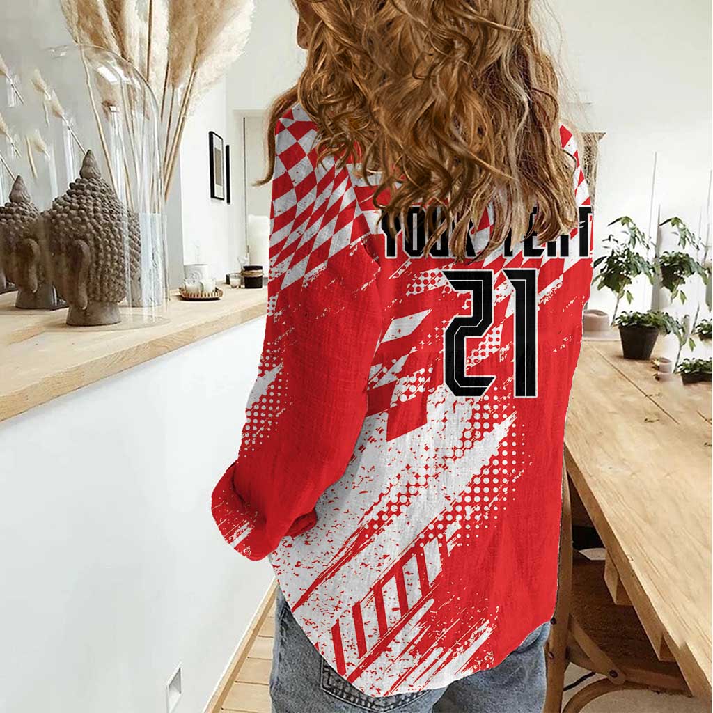 Croatia Rugby Custom Women Casual Shirt Chessboard with Sporty Pattern - Wonder Print Shop