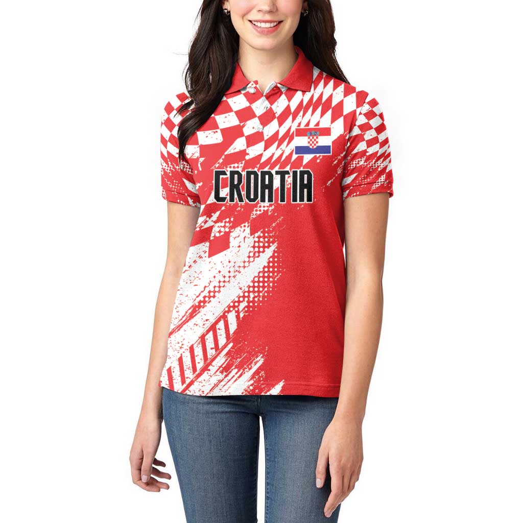 Croatia Rugby Custom Women Polo Shirt Chessboard with Sporty Pattern - Wonder Print Shop