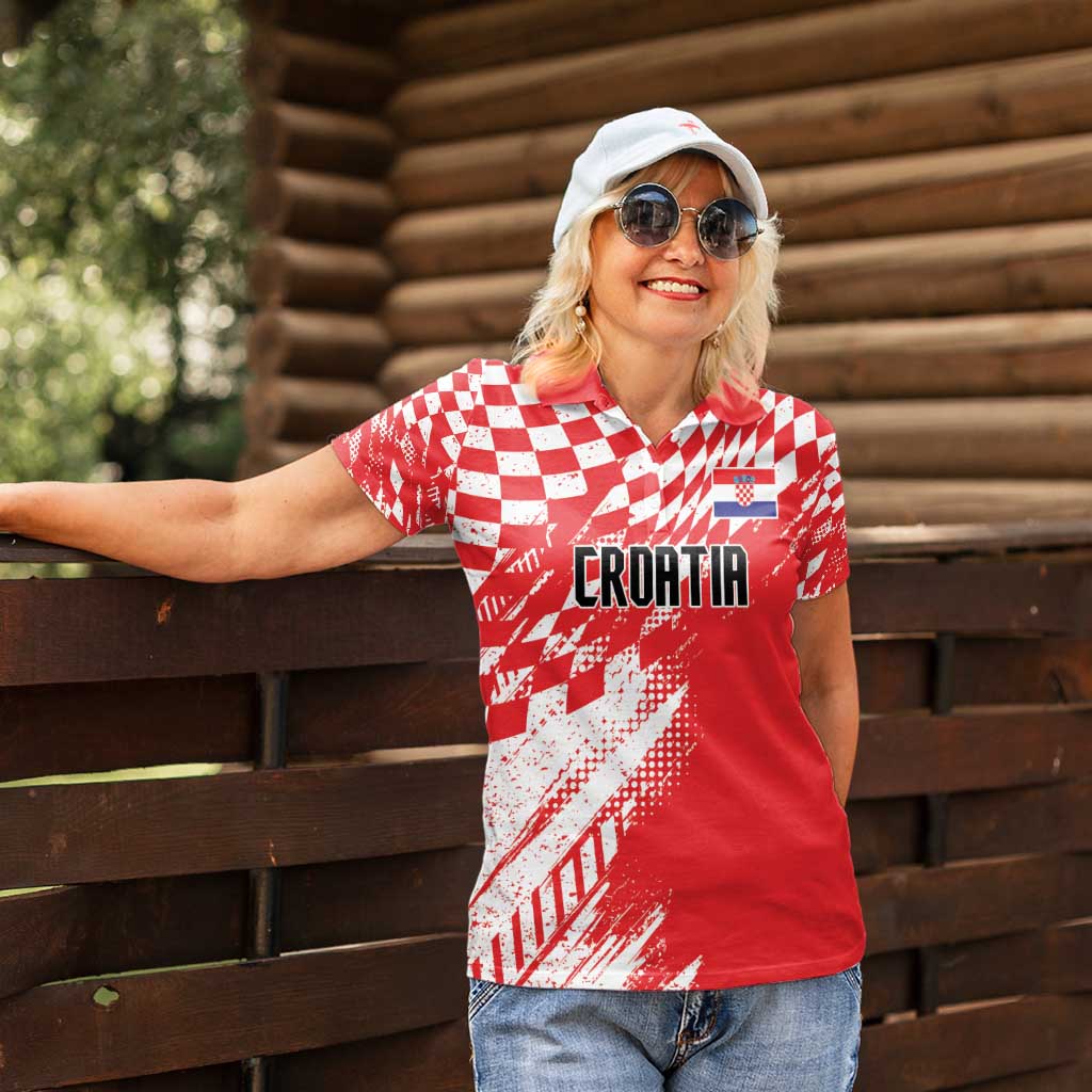 Croatia Rugby Custom Women Polo Shirt Chessboard with Sporty Pattern - Wonder Print Shop