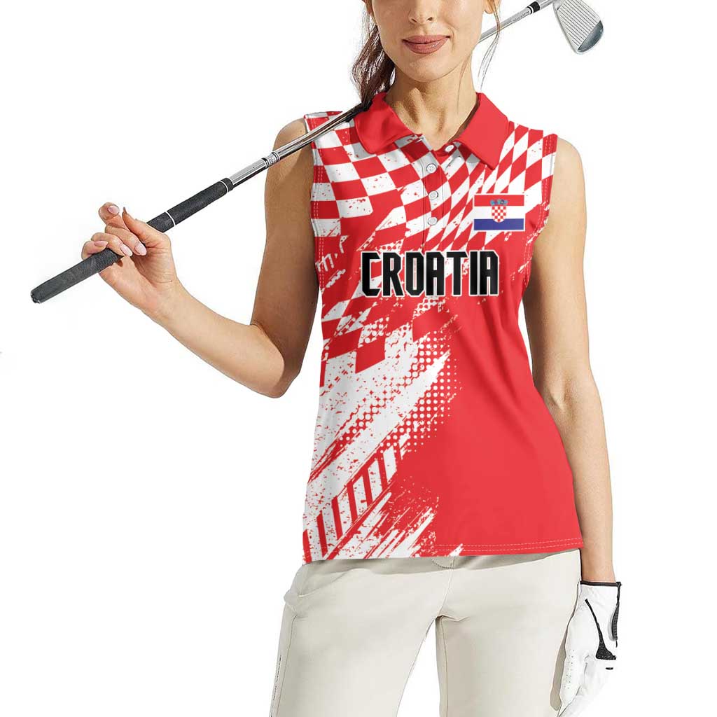 Croatia Rugby Custom Women Sleeveless Polo Shirt Chessboard with Sporty Pattern - Wonder Print Shop