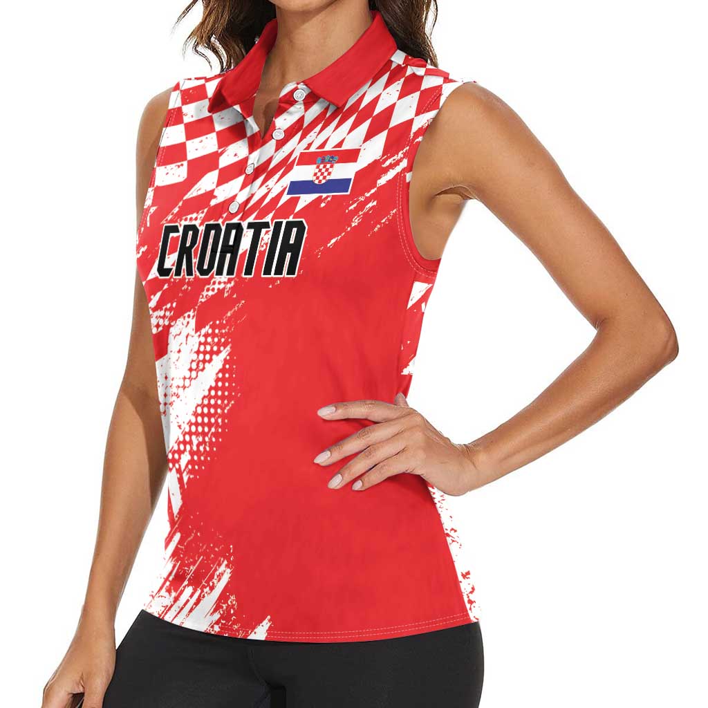 Croatia Rugby Custom Women Sleeveless Polo Shirt Chessboard with Sporty Pattern - Wonder Print Shop