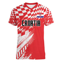 Croatia Rugby Custom Women V-Neck T-Shirt Chessboard with Sporty Pattern - Wonder Print Shop