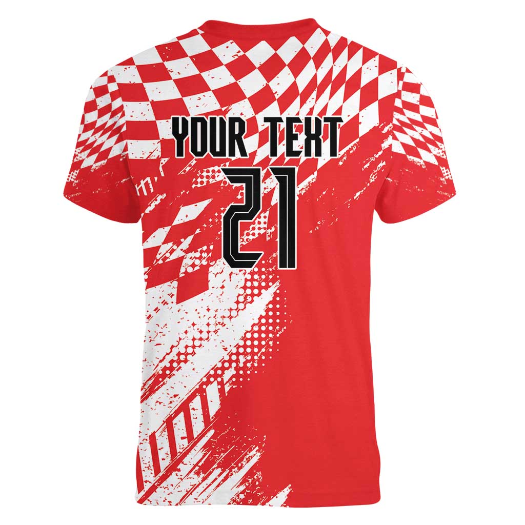 Croatia Rugby Custom Women V-Neck T-Shirt Chessboard with Sporty Pattern - Wonder Print Shop