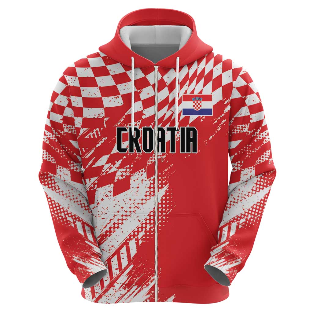 Croatia Rugby Custom Zip Hoodie Chessboard with Sporty Pattern - Wonder Print Shop