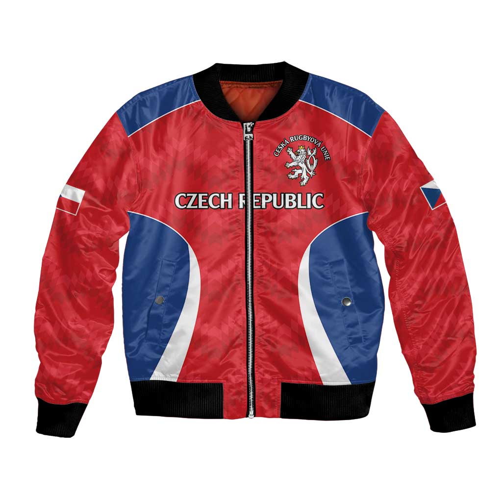 Czech Republic Rugby Custom Bomber Jacket Silver Double-tailed Lion Sporty Pattern LT9 - Wonder Print Shop