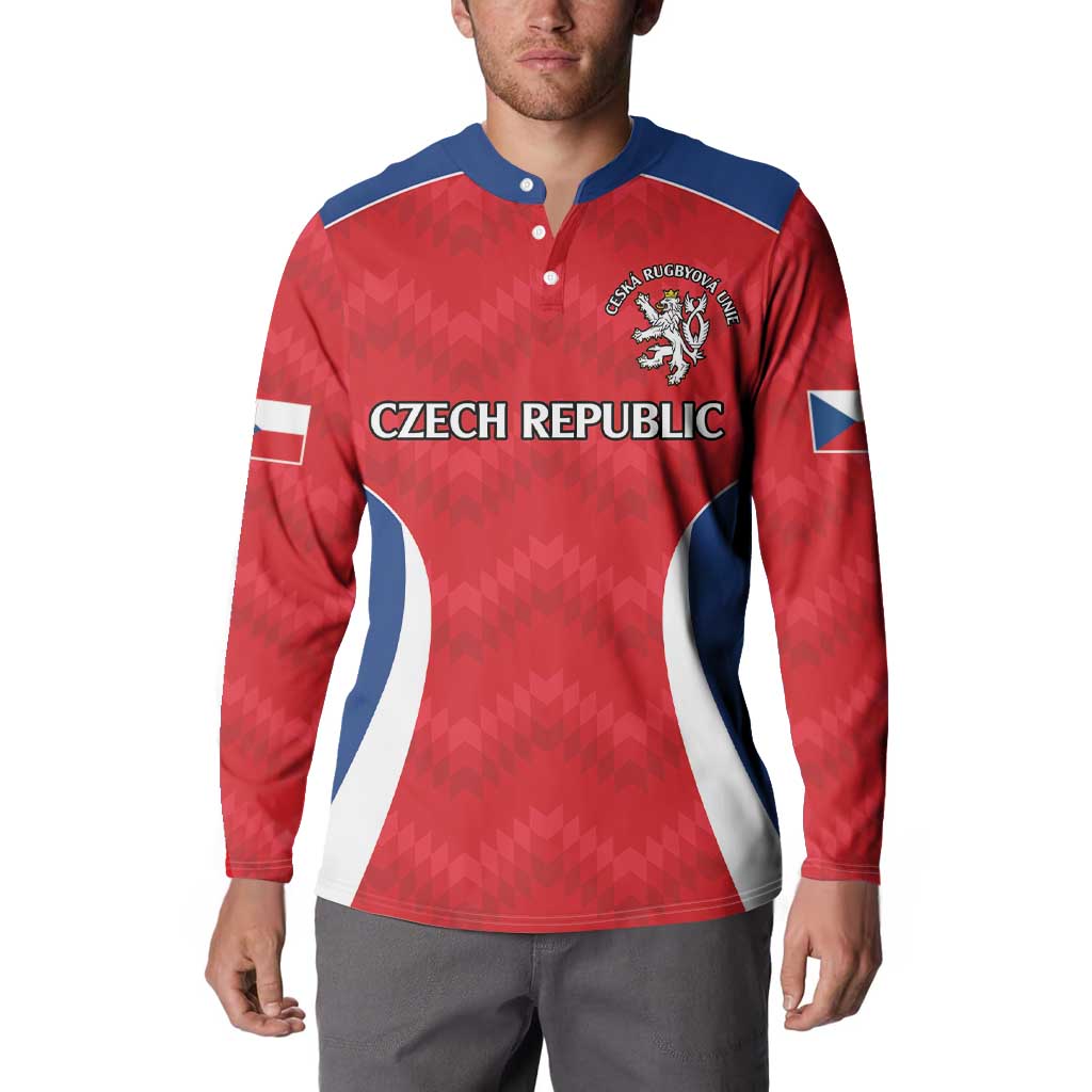 Czech Republic Rugby Custom Button Sweatshirt Silver Double-tailed Lion Sporty Pattern LT9 - Wonder Print Shop