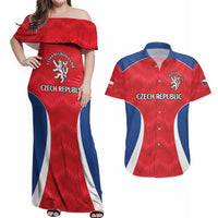 Czech Republic Rugby Custom Couples Matching Off Shoulder Maxi Dress and Hawaiian Shirt Silver Double-tailed Lion Sporty Pattern LT9 - Wonder Print Shop