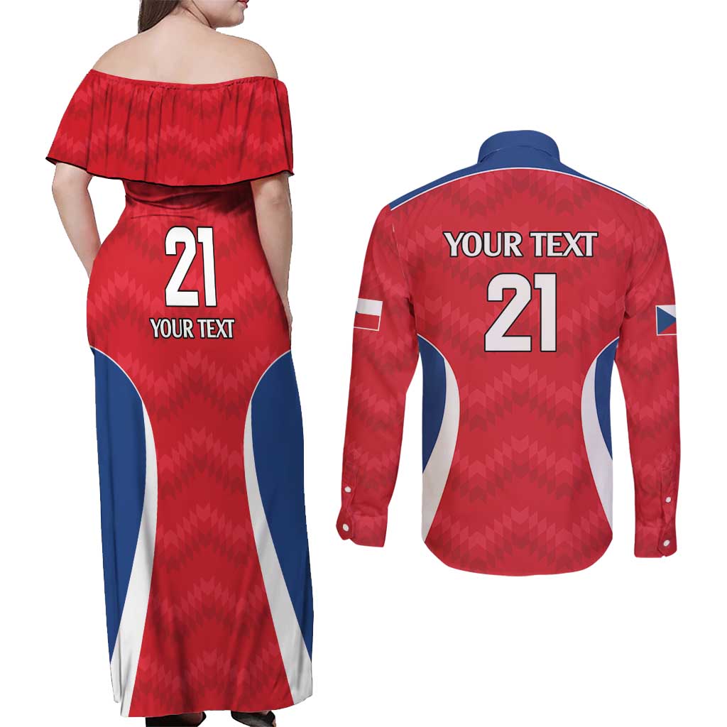 Czech Republic Rugby Custom Couples Matching Off Shoulder Maxi Dress and Long Sleeve Button Shirt Silver Double-tailed Lion Sporty Pattern LT9 - Wonder Print Shop