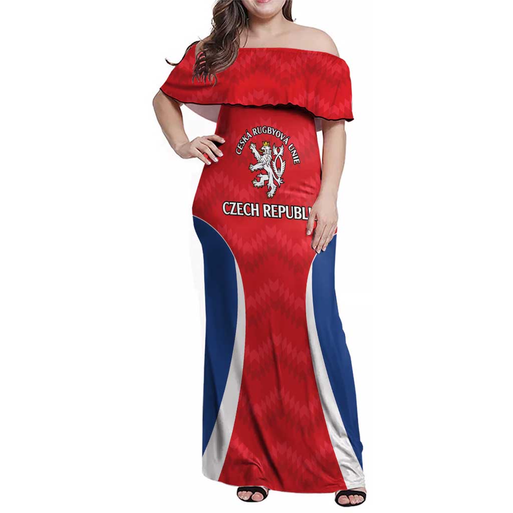 Czech Republic Rugby Custom Family Matching Off Shoulder Maxi Dress and Hawaiian Shirt Silver Double-tailed Lion Sporty Pattern LT9 - Wonder Print Shop