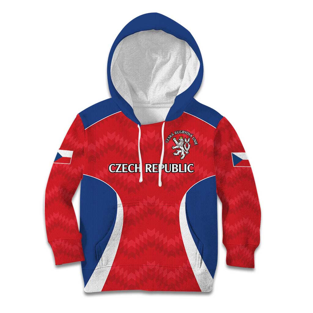 Czech Republic Rugby Custom Kid Hoodie Silver Double-tailed Lion Sporty Pattern - Wonder Print Shop