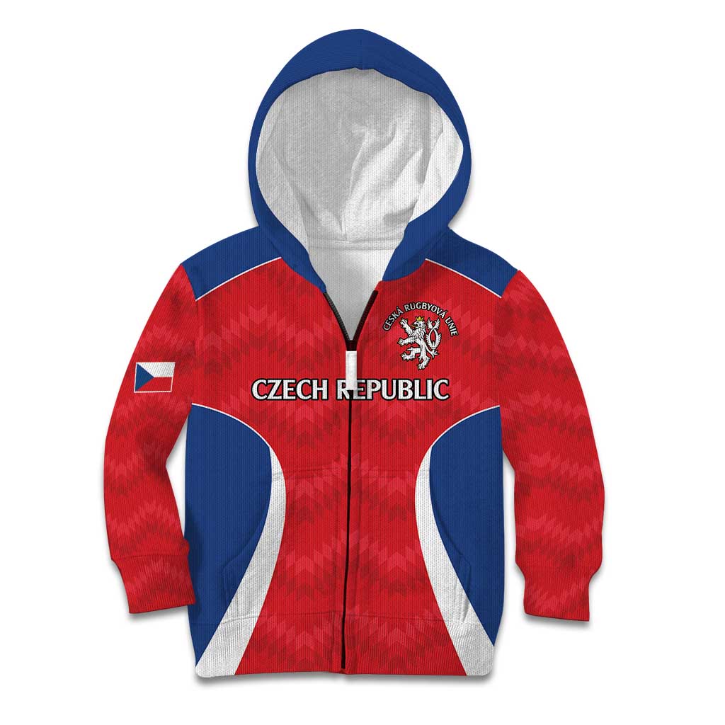 Czech Republic Rugby Custom Kid Hoodie Silver Double-tailed Lion Sporty Pattern - Wonder Print Shop