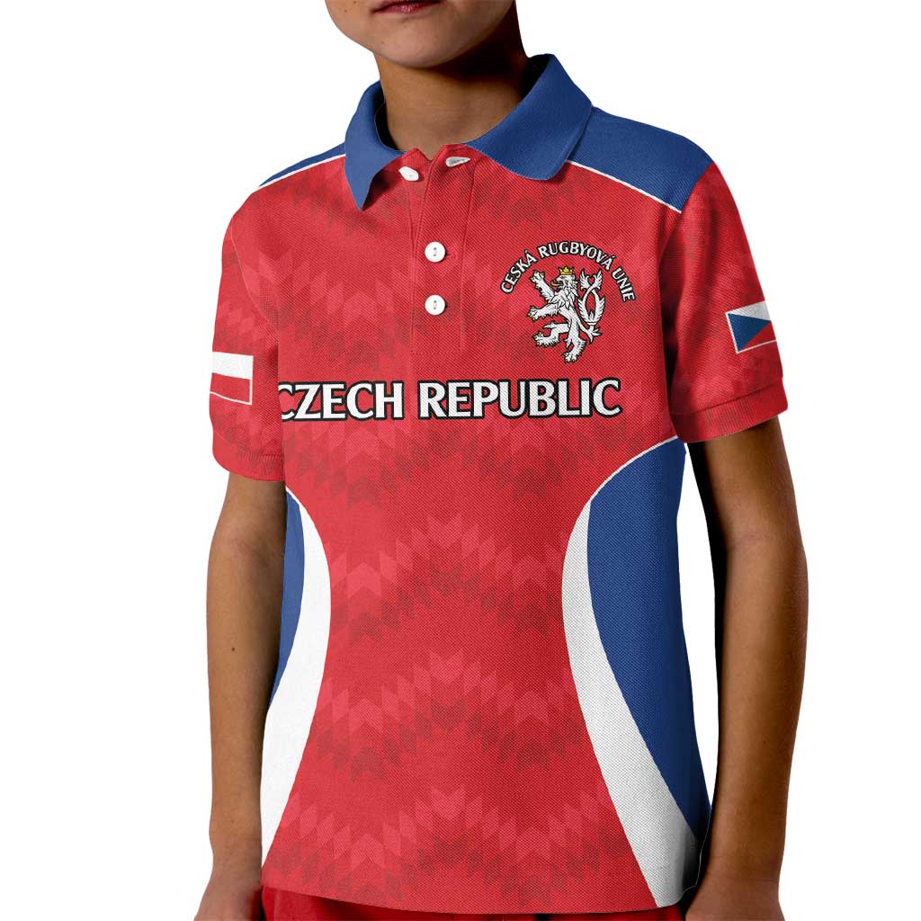 Czech Republic Rugby Custom Kid Polo Shirt Silver Double-tailed Lion Sporty Pattern - Wonder Print Shop