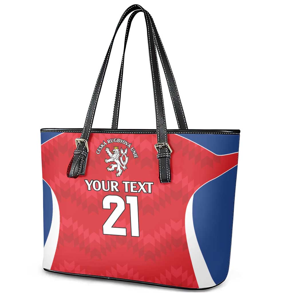Czech Republic Rugby Custom Leather Tote Bag Silver Double-tailed Lion Sporty Pattern - Wonder Print Shop