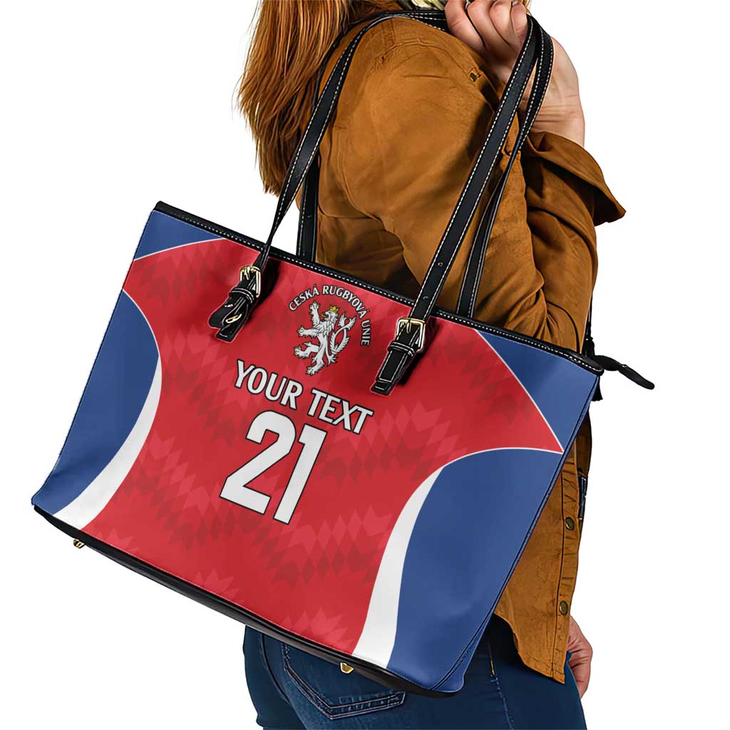 Czech Republic Rugby Custom Leather Tote Bag Silver Double-tailed Lion Sporty Pattern - Wonder Print Shop