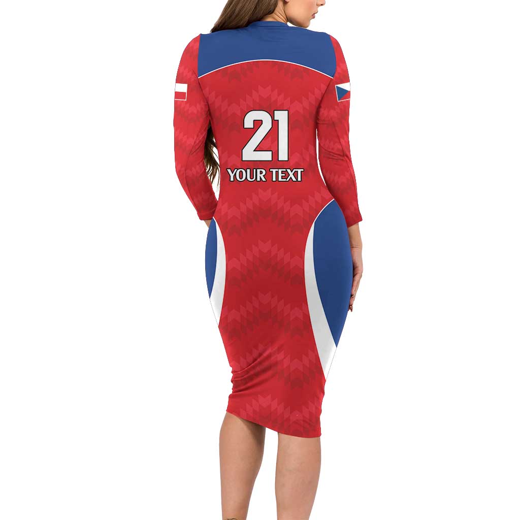 Czech Republic Rugby Custom Long Sleeve Bodycon Dress Silver Double-tailed Lion Sporty Pattern - Wonder Print Shop